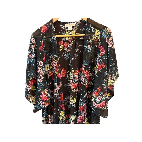 Band of Gypsies Bright Floral Sheer Maxi Duster Cardigan Small Beach Cover Up - Picture 2 of 4